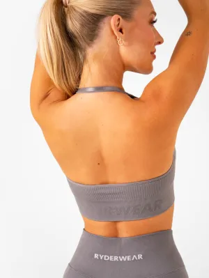 Muscle Support Stretchy Support Lift Rib Seamless Halter Sports Bra - Charcoal