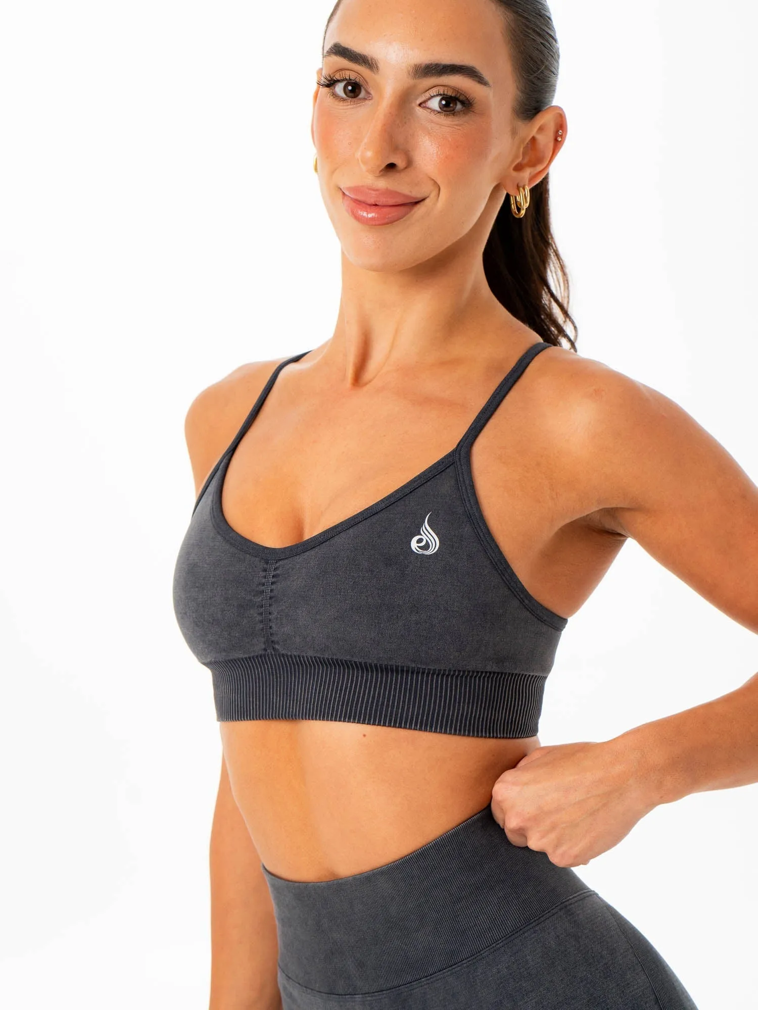 Supportive Underwire Medium-quality Stonewash Seamless Sports Bra - Charcoal Stonewash