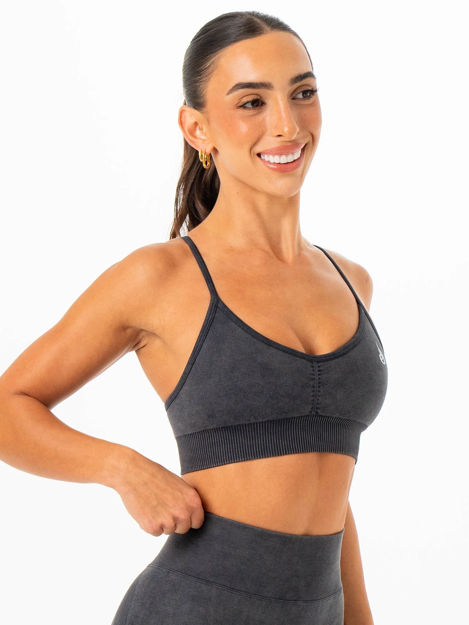 Stonewash Seamless Sports Bra - Charcoal Stonewash Non-Slip Structure Layered Coverage Design