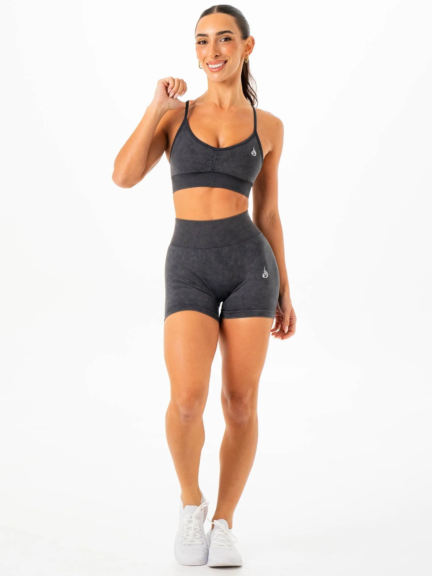 Pastel workout wear Ultra Soft Interior Stonewash Seamless Sports Bra - Charcoal Stonewash