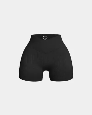 Flexible shape Ribbed Seamless High Waist Cross Over Athletic Shorts