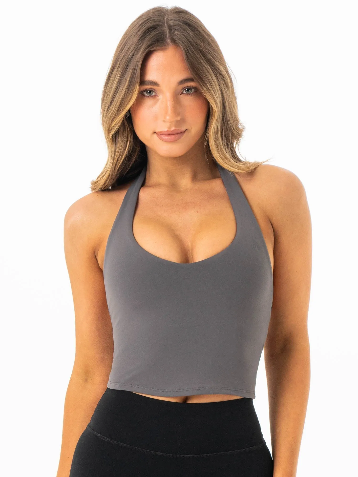 Anti-shrink seams Easy Band NKD Halter Shelf Tank - Charcoal