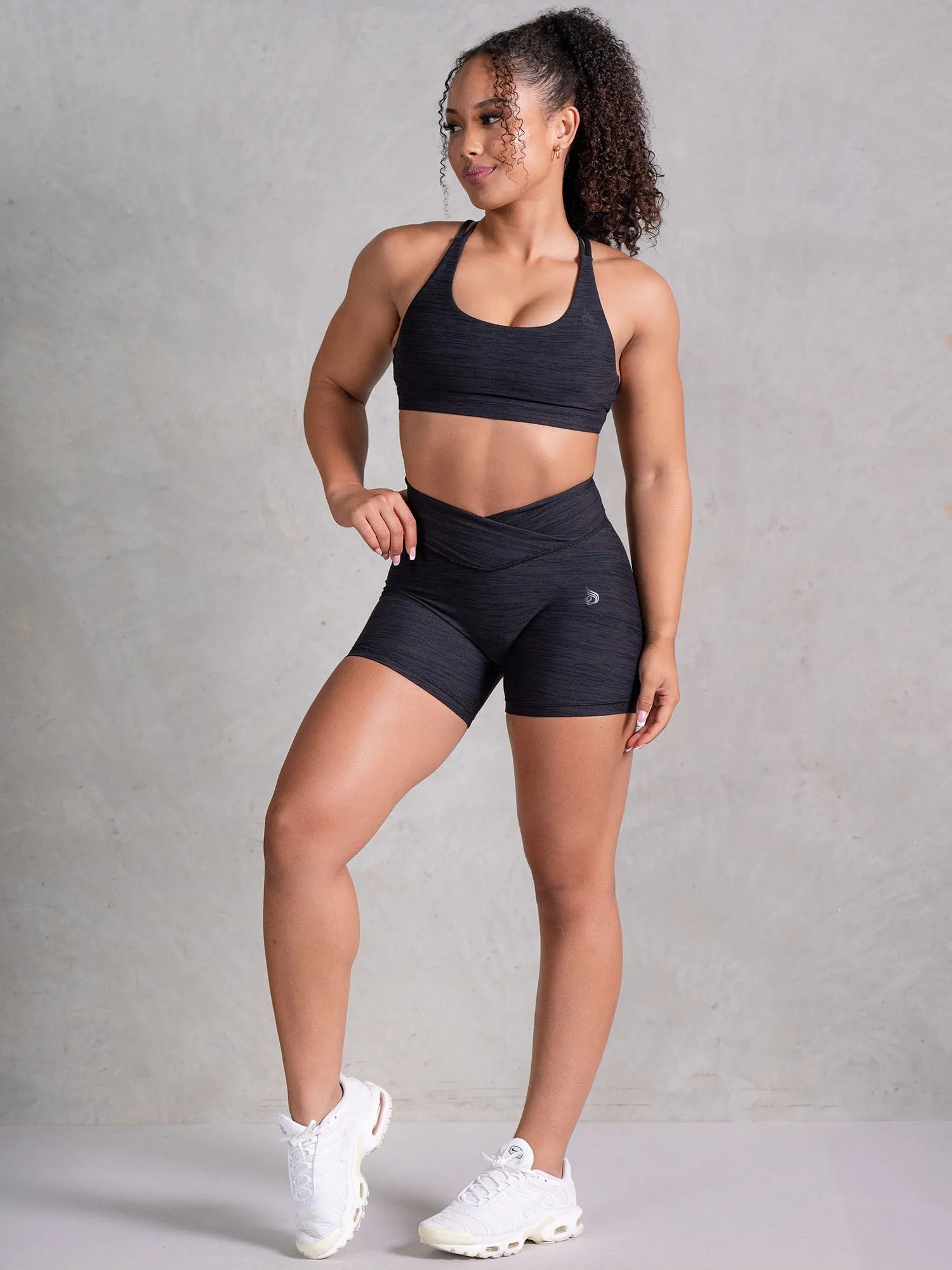 Icon Scoop Neck Sports Bra - Black Marl Adaptive Stretch Fabric Anti-microbial seams