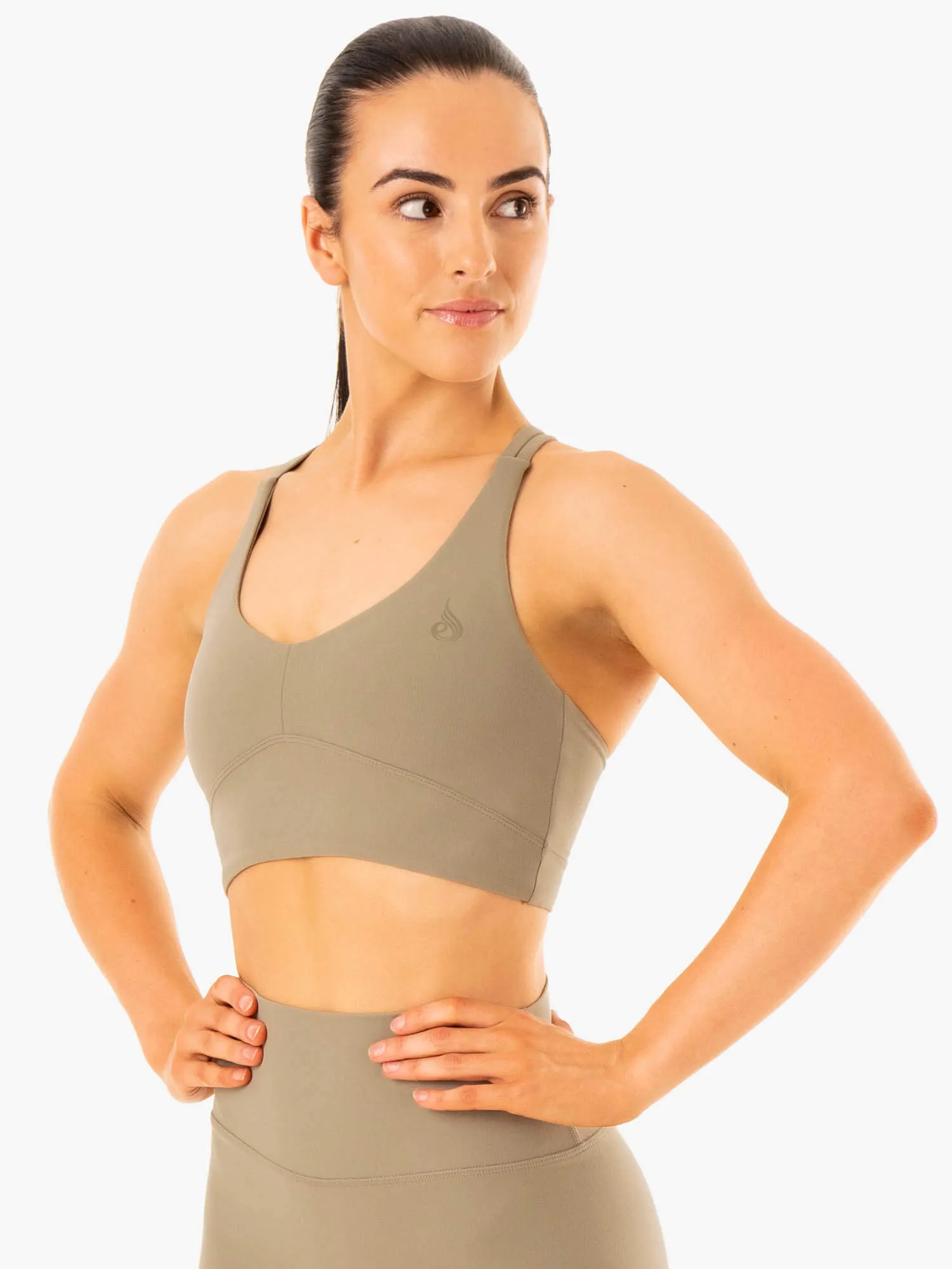 Moisture-wicking fabric Extra Padding Option NKD Refine Sports Bra - Khaki