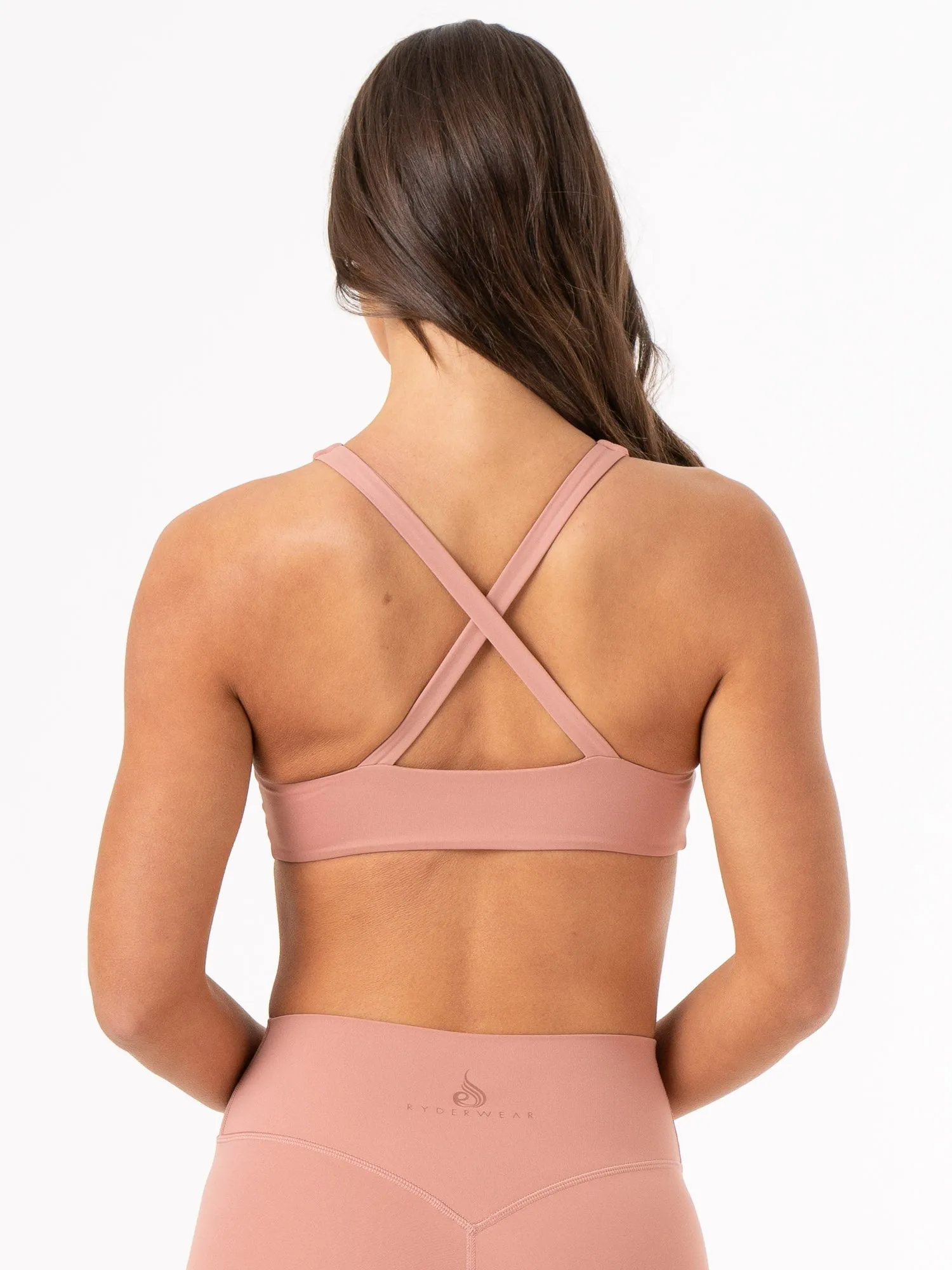 Embroidered seams Solid NKD Knot Sports Bra - Dusty Pink