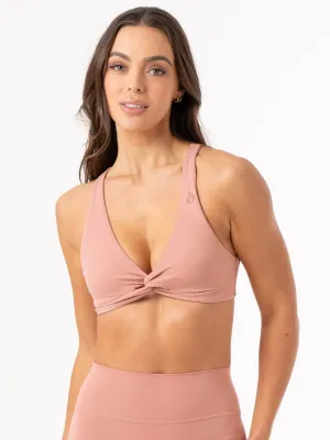 floral Non-Restrictive Fit NKD Knot Sports Bra - Dusty Pink