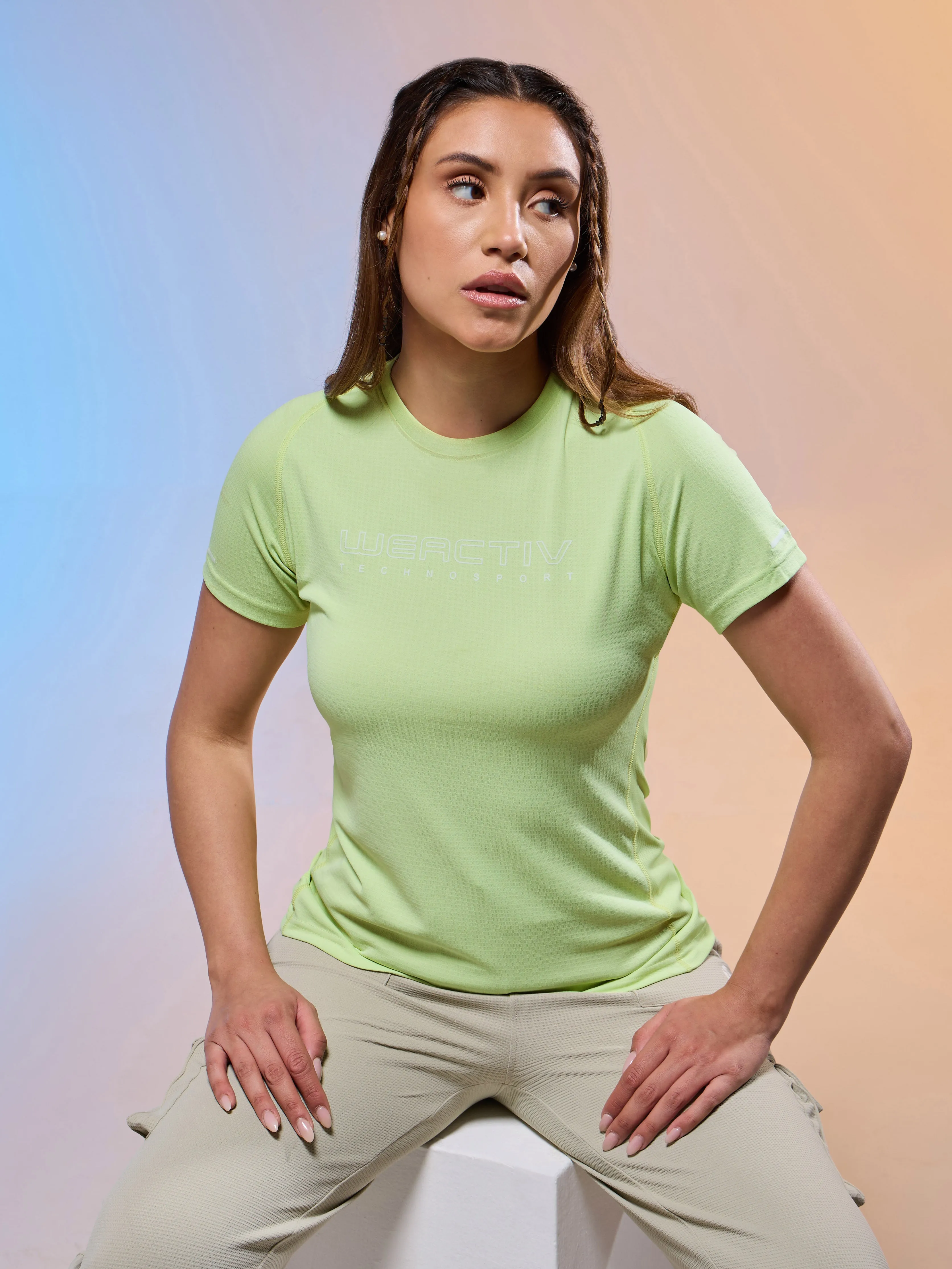 Women Typography Print Regular Fit Round Neck Sports Tee with TECHNOCOOL  Athletic Wear Minimal Comfort Style