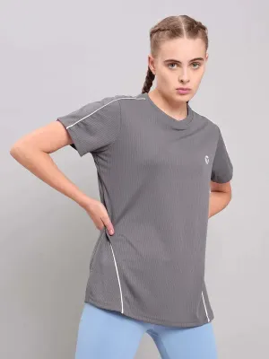 Comfy Choice Women Self Design Slim Fit Crew Neck T-shirt with TECHNO COOL 