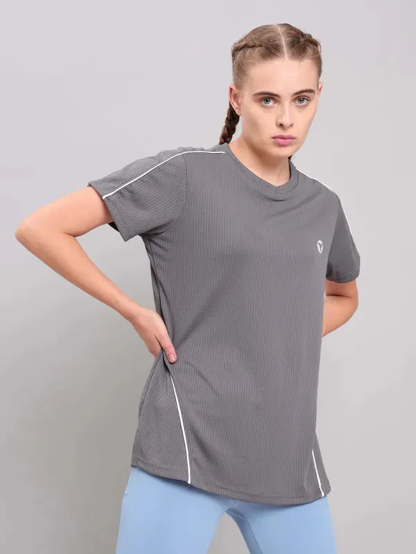 Comfy Choice Women Self Design Slim Fit Crew Neck T-shirt with TECHNO COOL 