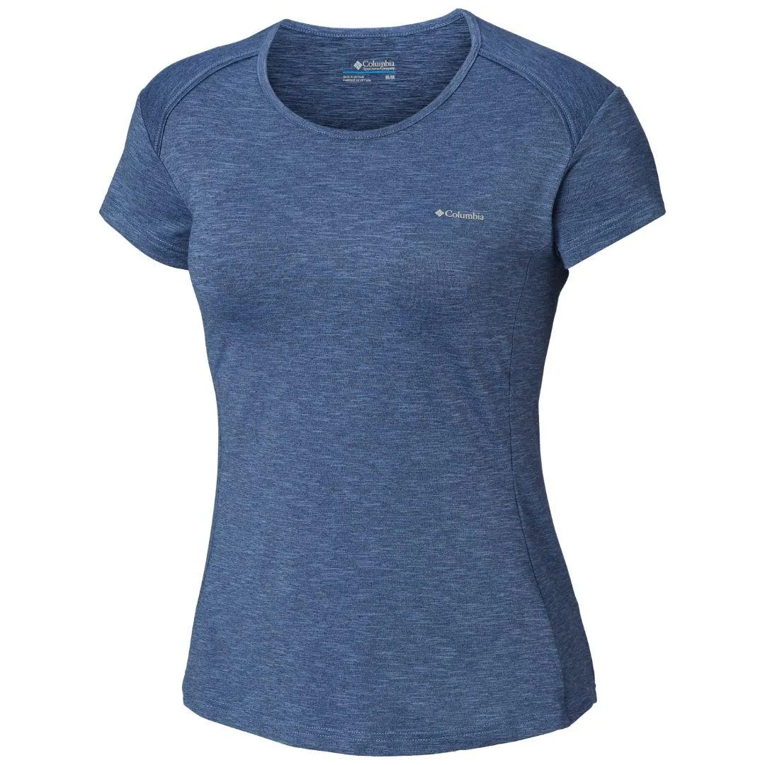 Columbia Women Blue Firwood Camp Tee (Sun Protection) MultiPly Fabric Set In Sleeve