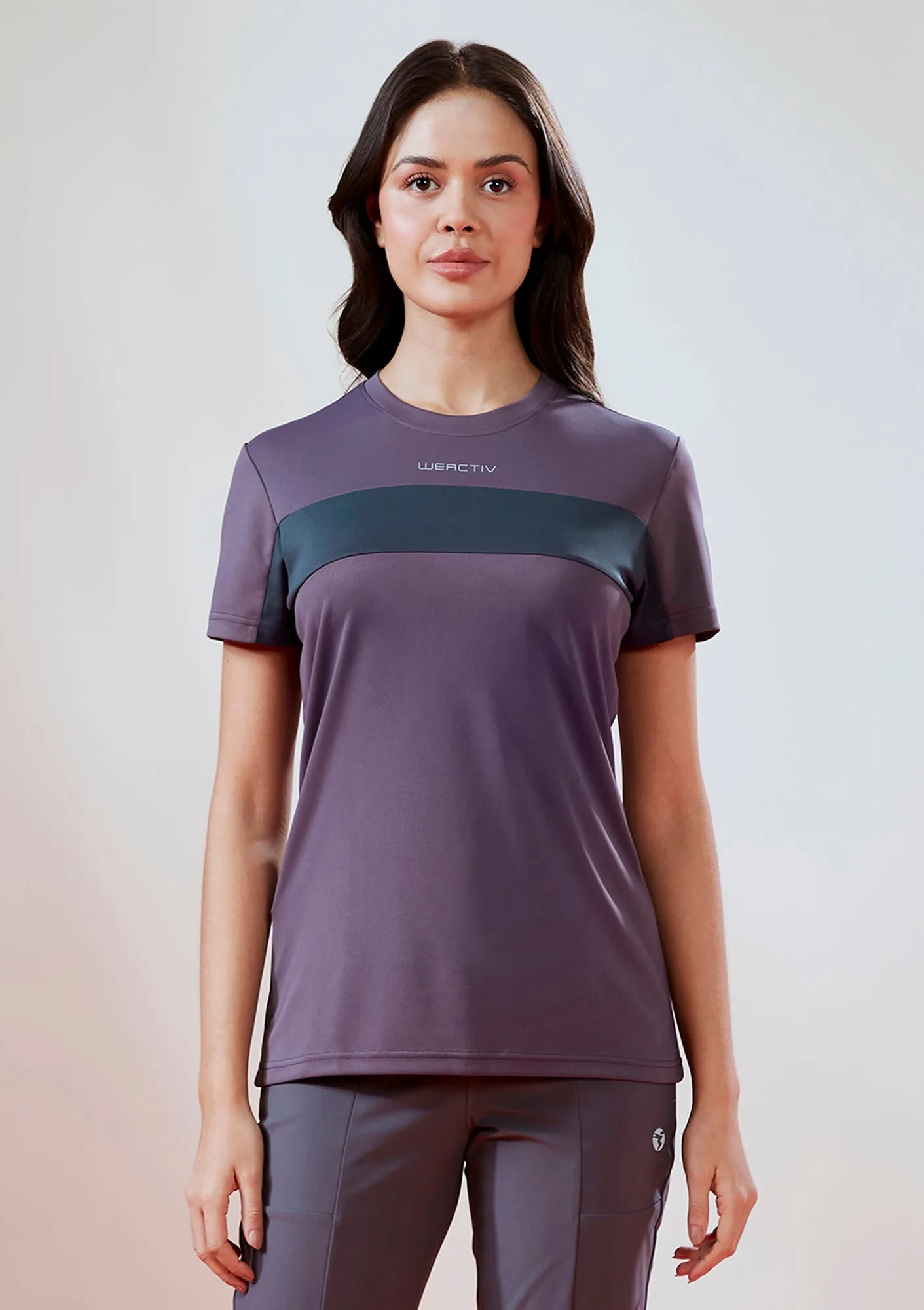 Athletic and Cool Preppy Women Solid Slim Fit Round Neck T-shirt with TECHNO COOL