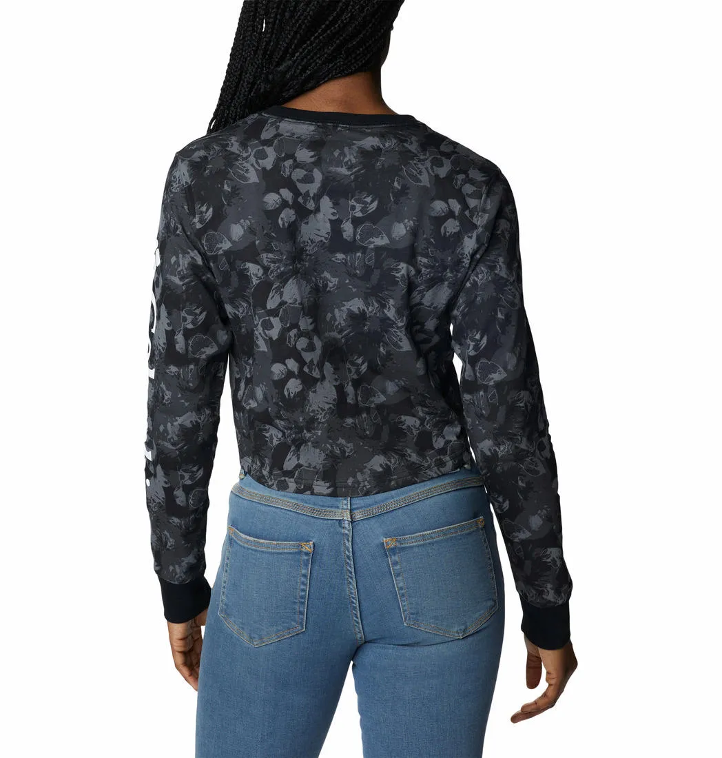 Columbia Women Black North Cascades LS Printed Casual Chic SoftenedNeckline