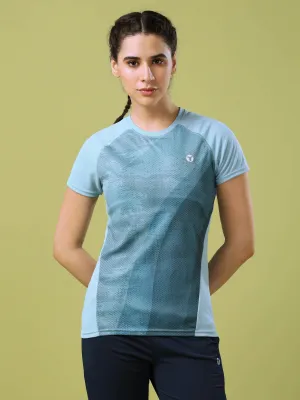 Trendy popularity Women Abstract Print Slim Fit Crew Neck T-shirt with TECHNO COOL 