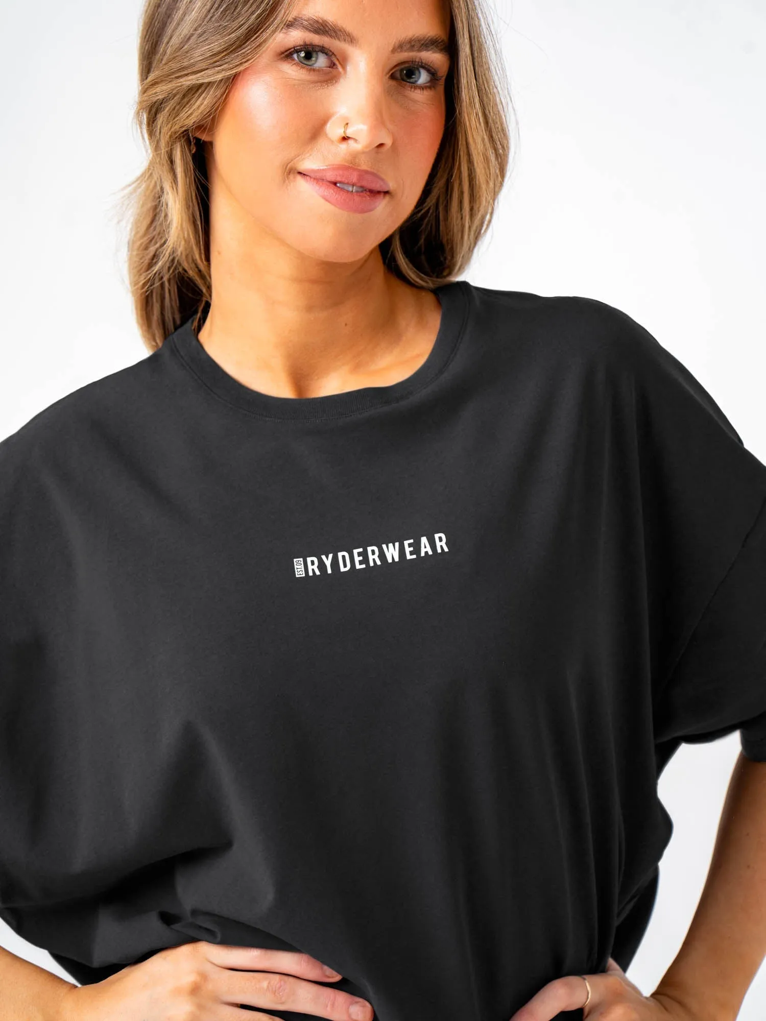 Pursuit Oversized T-Shirt - Black Stonewash Wrinkle Resistant Texture Effortless Comfort Design