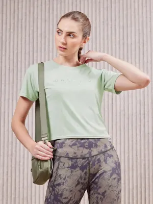Comfortable Wear Comfy Comfort Women Printed Boxy Fit Crew Neck Crop Top with VENTMESH