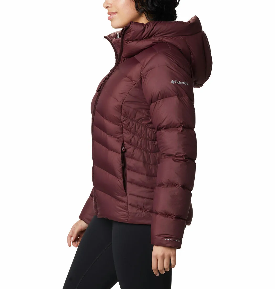 Columbia Women Maroon Autumn Park Down Hooded Jacket Active Protection Gear Unstructured Shoulder Cut