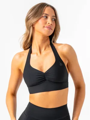 NKD Scrunch Halter Bra - Black Padded Nylon Fabric