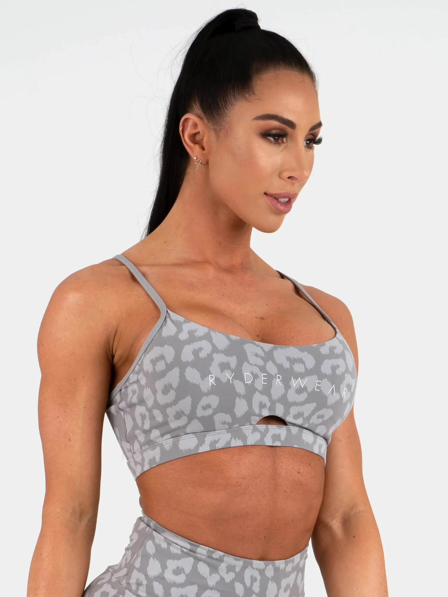 Body-Conforming Fit Animal Sports Bra - Leopard Grey