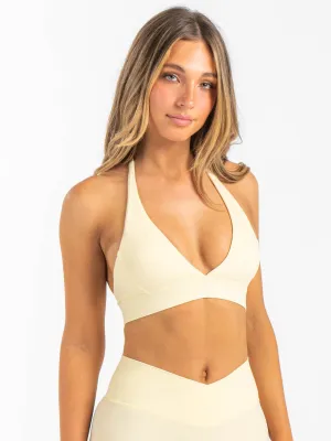 Athletes in training Snag Free Fabric NKD Halter Sports Bra - Lemon Drop