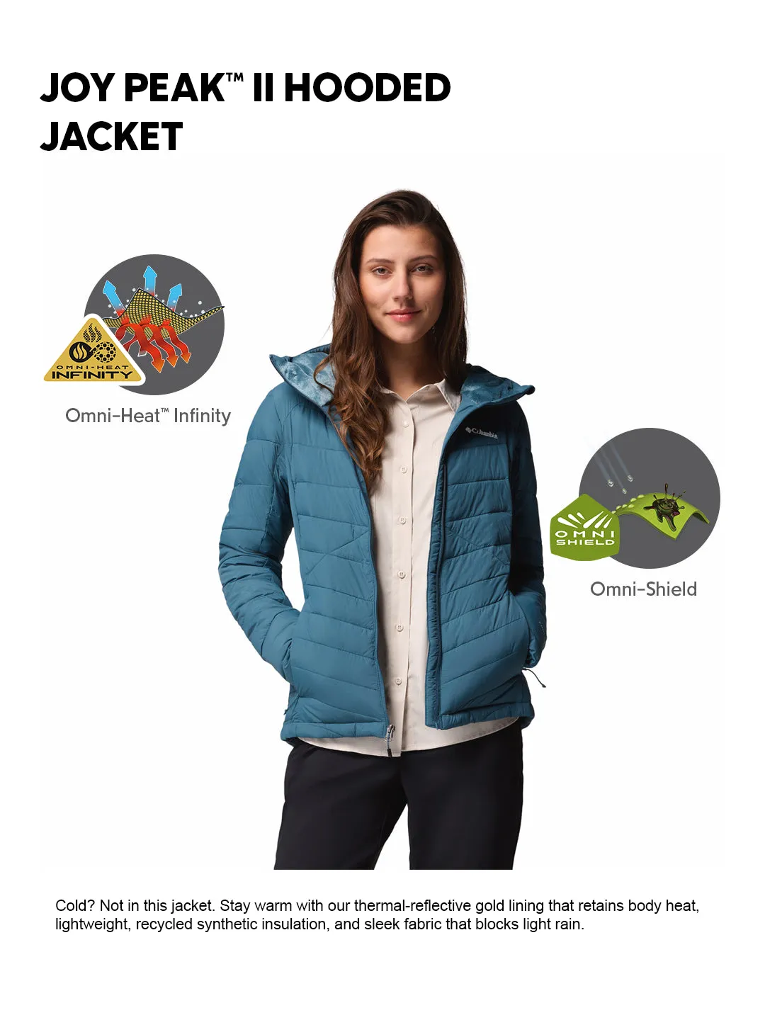 Taped Zippers Donate Columbia Women Teal OmniHeat Infinity Joy Peak II Down Jacket