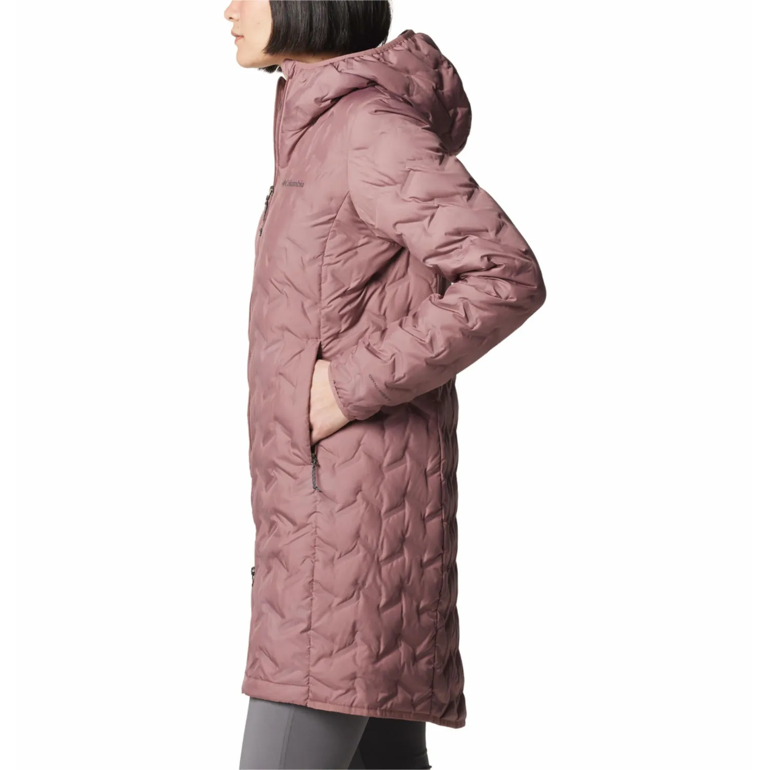 Columbia Women Red Delta Ridge II Long Down Jacket ElasticWaistband Insulated Lining