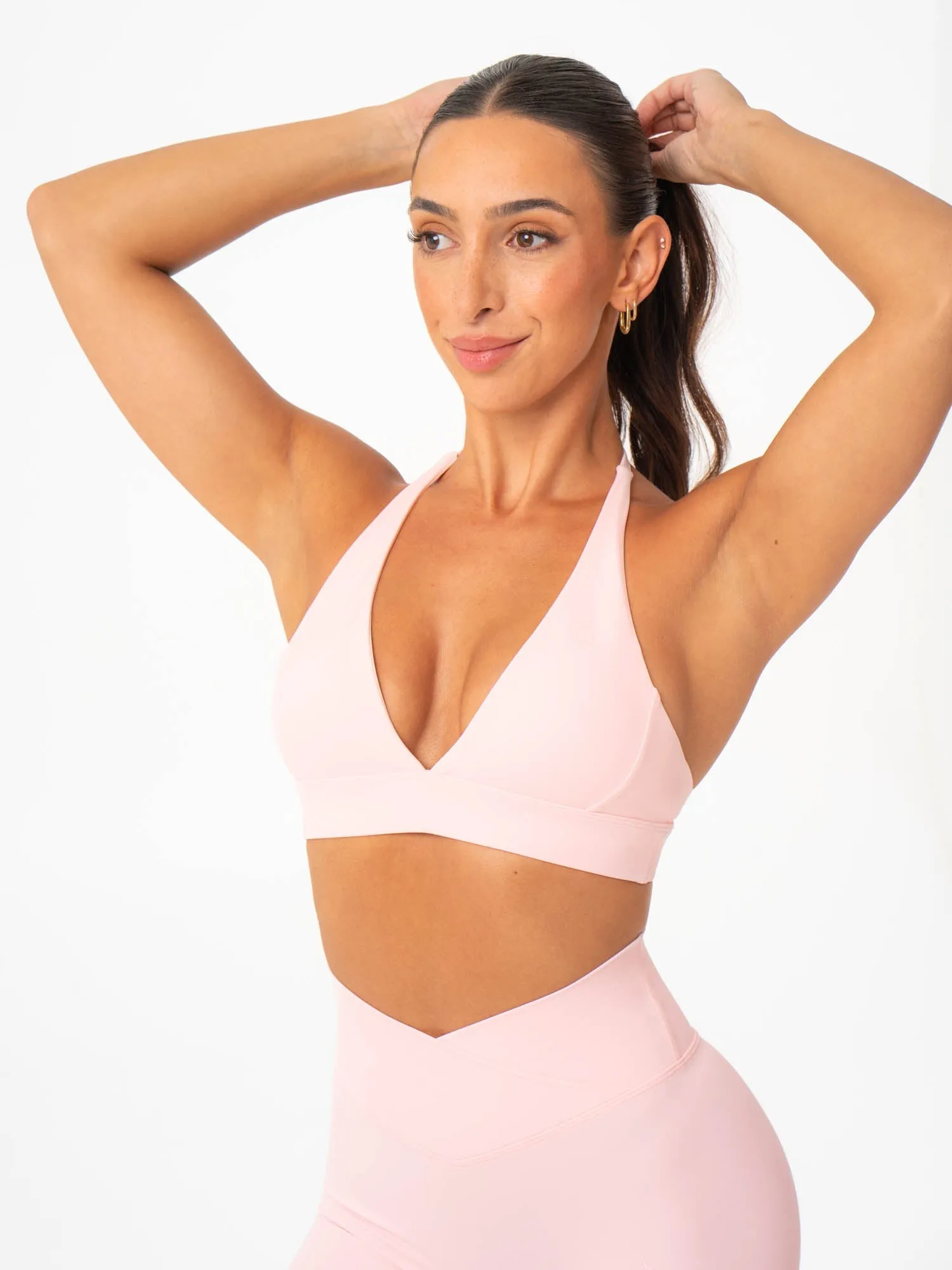 NKD Halter Sports Bra - Pink Musk Coverstitch Soft Cup