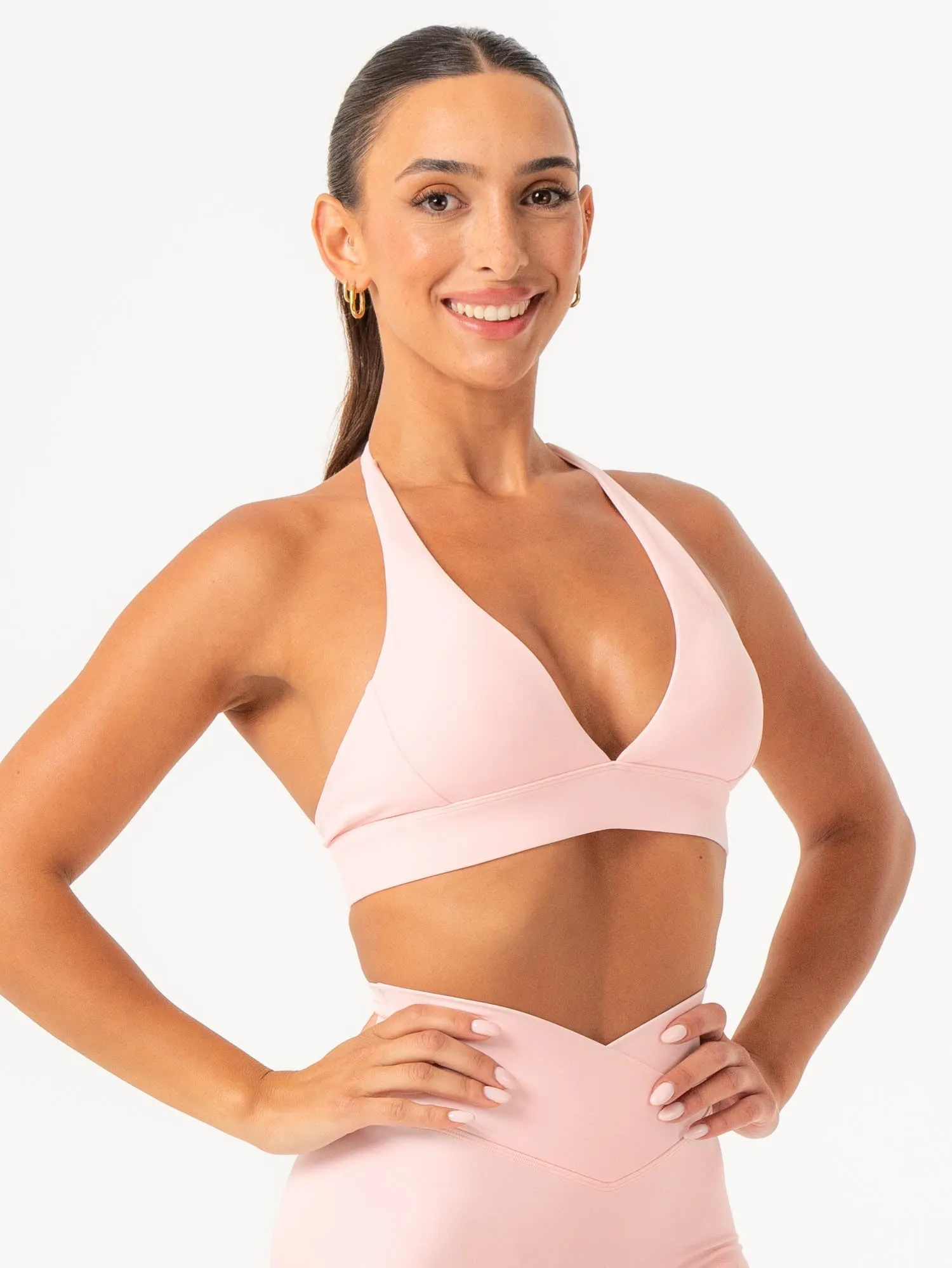 NKD Halter Sports Bra - Pink Musk Compression fit seams individual sports