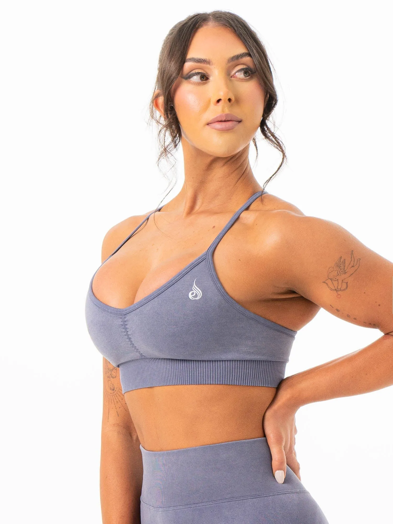 Stonewash Seamless Sports Bra - Blue Grey Smooth Finish Cap-sleeved seams