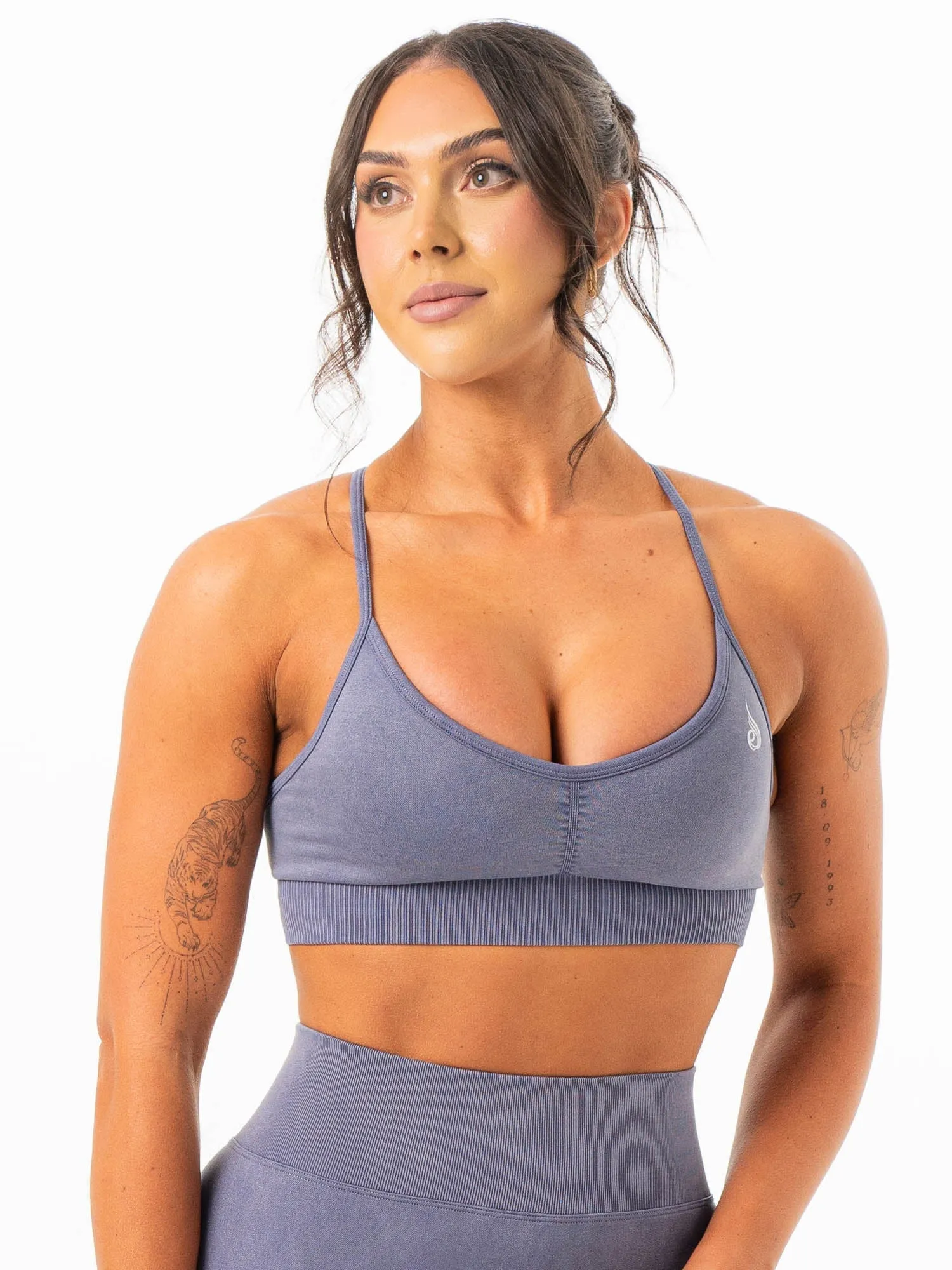 Thin straps seams Non-Irritating Band Stonewash Seamless Sports Bra - Blue Grey