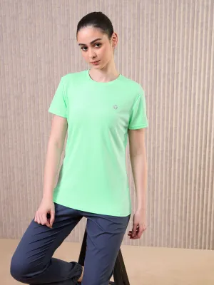 Antibacterial Treatment Women Solid Slim Fit Crew Neck T-shirt with TECHNO COOL