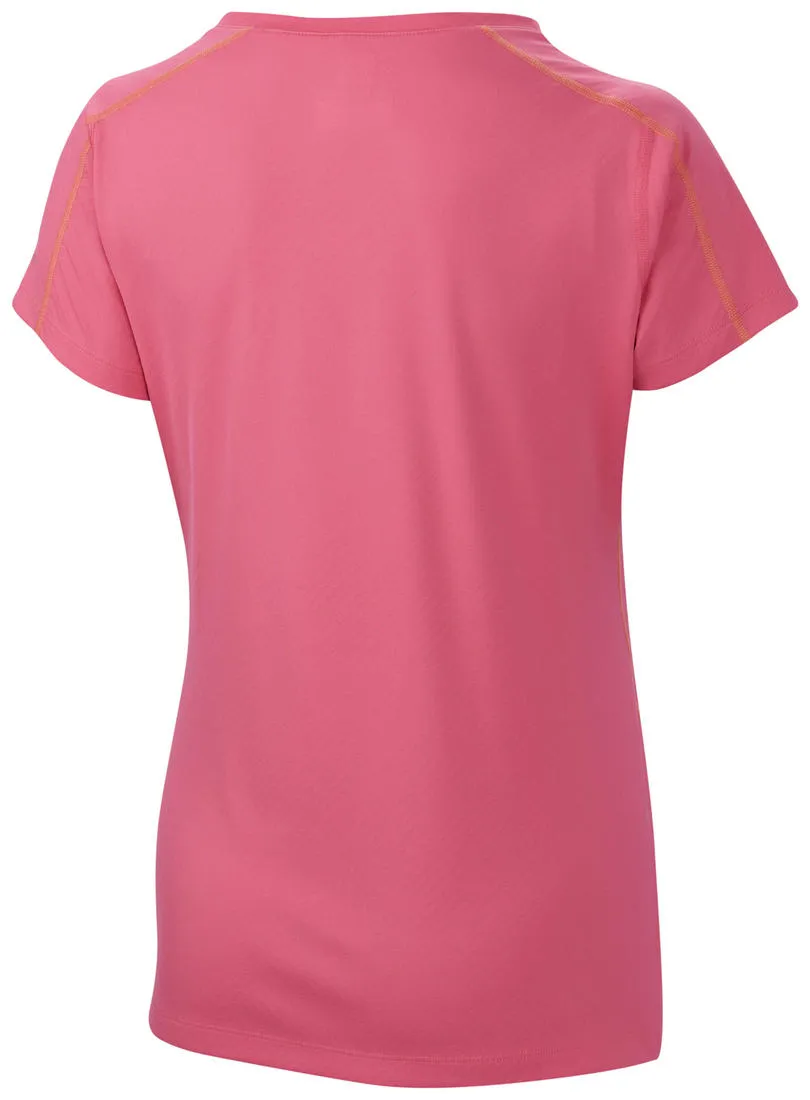 Columbia Women Red Zero Rules Short Sleeve Shirt (Sun Protection) color blocking Tagless Comfort