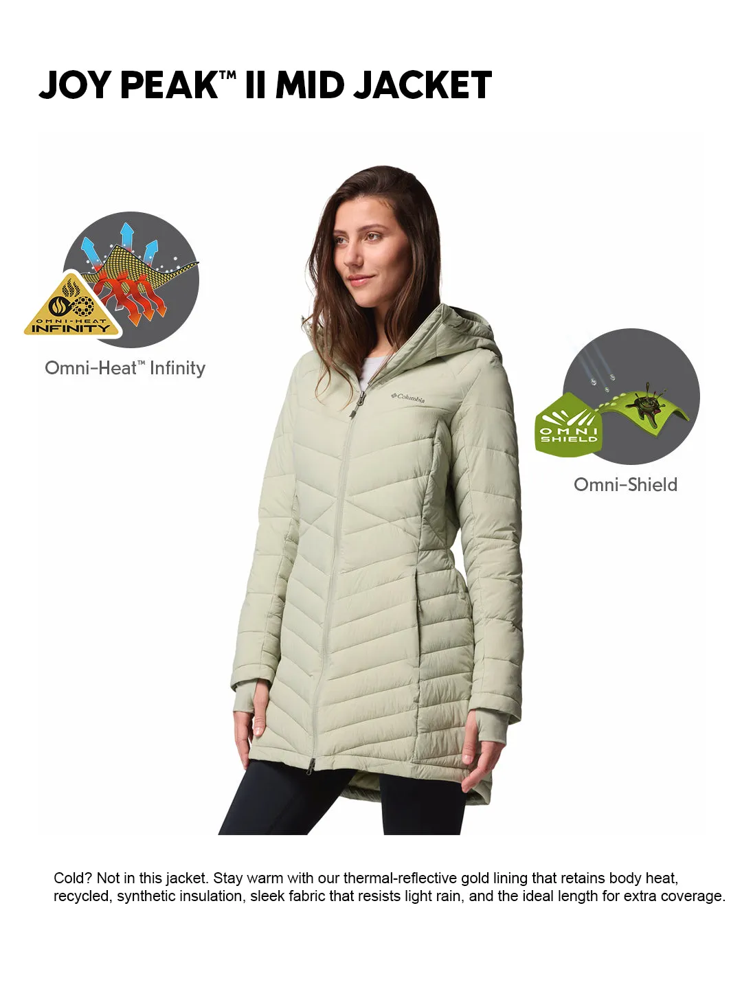 Impact Absorbing Padding Office Comfort Columbia Women Green OmniHeat Infinity Joy Peak II Jacket