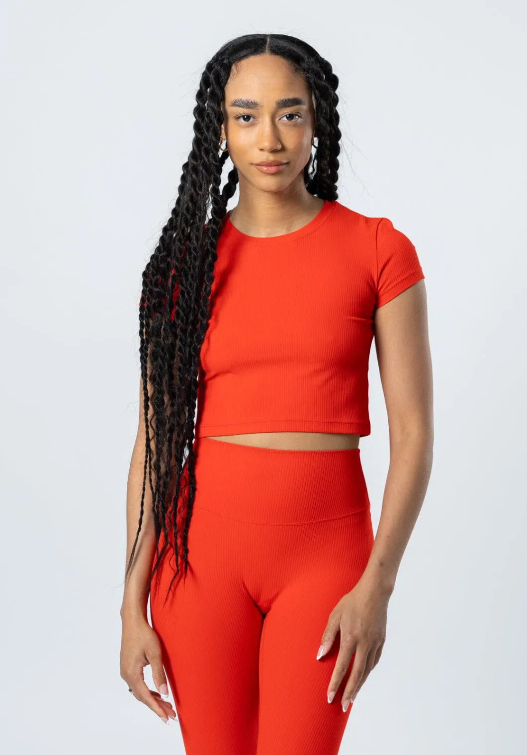 Indoor Comfort Chic Outfit CloudRib Short Sleeve Crop Hot Shot