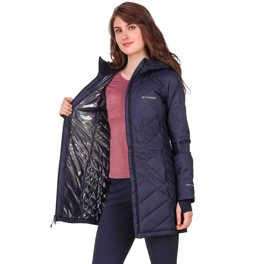 Columbia Women Navy Blue Heavenly Long Hooded Jacket Hike