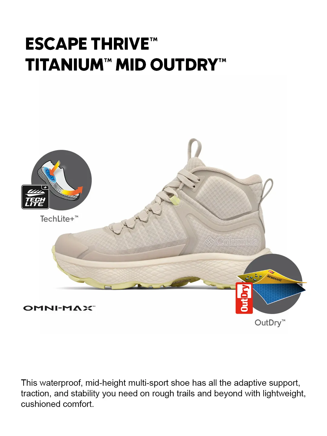 High Support Hiking Columbia Women Beige OmniMax Escape Thrive Titanium Waterproof Hiking and Trekking Shoes