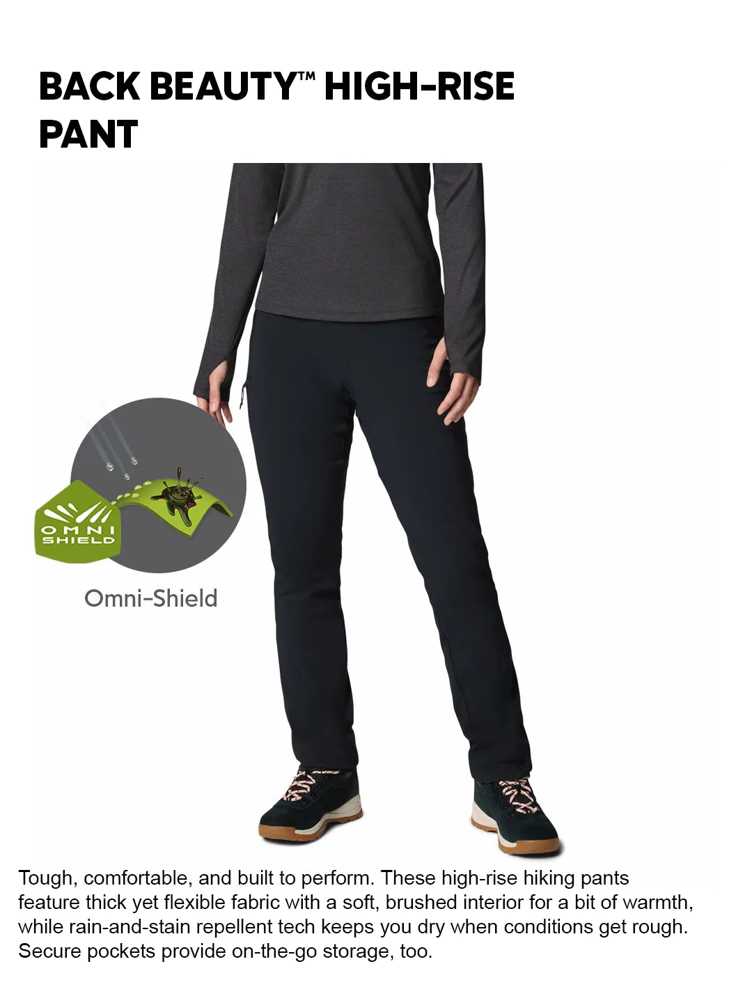 Columbia Women Black OmniShield Back Beauty High-Rise Pant Stretch performance