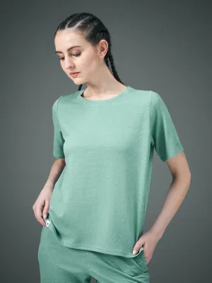 Perfect Layer Wear cyber monday Women Cubic Melange Relaxed Fit Round Neck T-shirt with DOUBLE COOL
