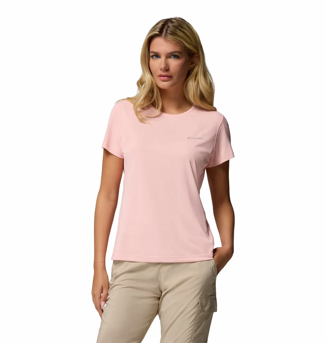 Columbia Women Pink Zero Rules Light SS Crew (Sun Protection) Stretch waistband