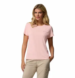 Columbia Women Pink Zero Rules Light SS Crew (Sun Protection) Stretch waistband
