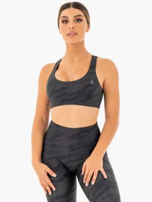 Turtleneck seams Camo Sports Bra - Black Camo