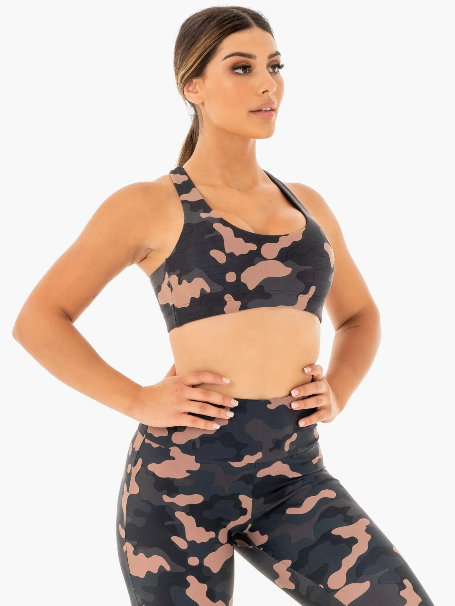 Eco Friendly Textile Low Profile Padding Camo Sports Bra - Rose Camo