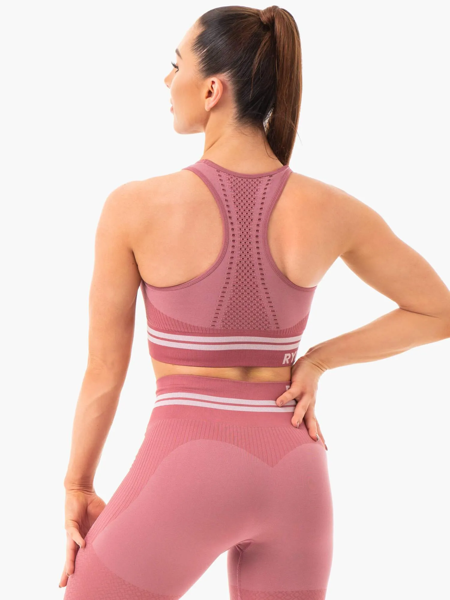 Soft Elastic Band Freestyle Seamless Longline Sports Bra - Dusty Pink