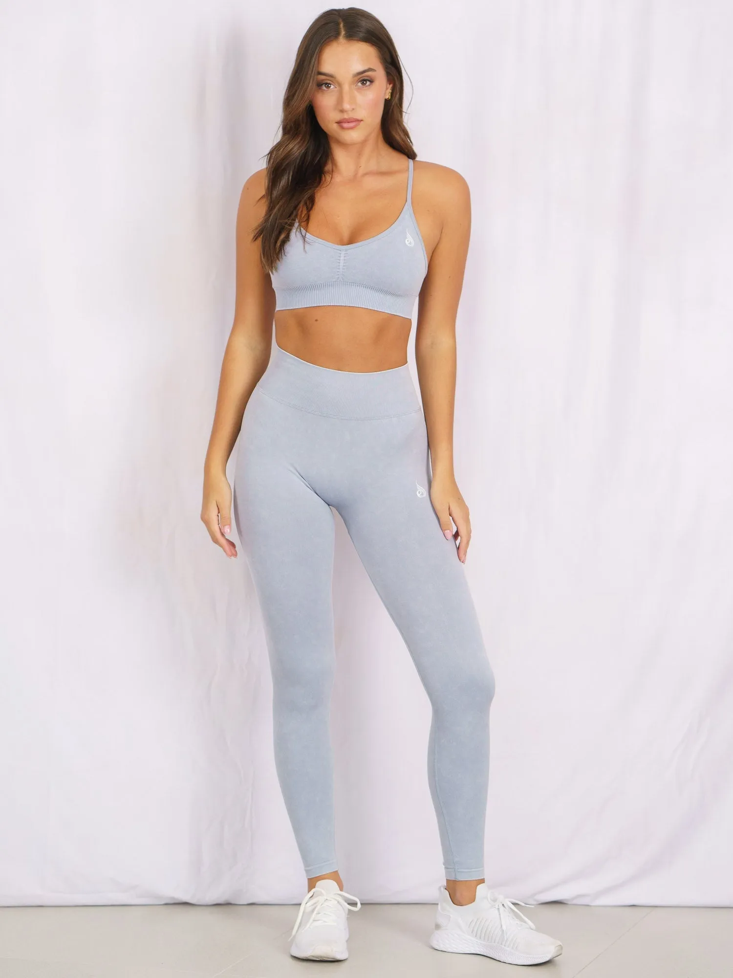 Purple simple design Stonewash Seamless Sports Bra - Dusty Blue Stonewash