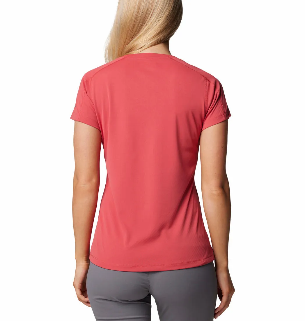 Columbia Women Red Zero Rules Short Sleeve Shirt Versatile Outfit Elastic Fit