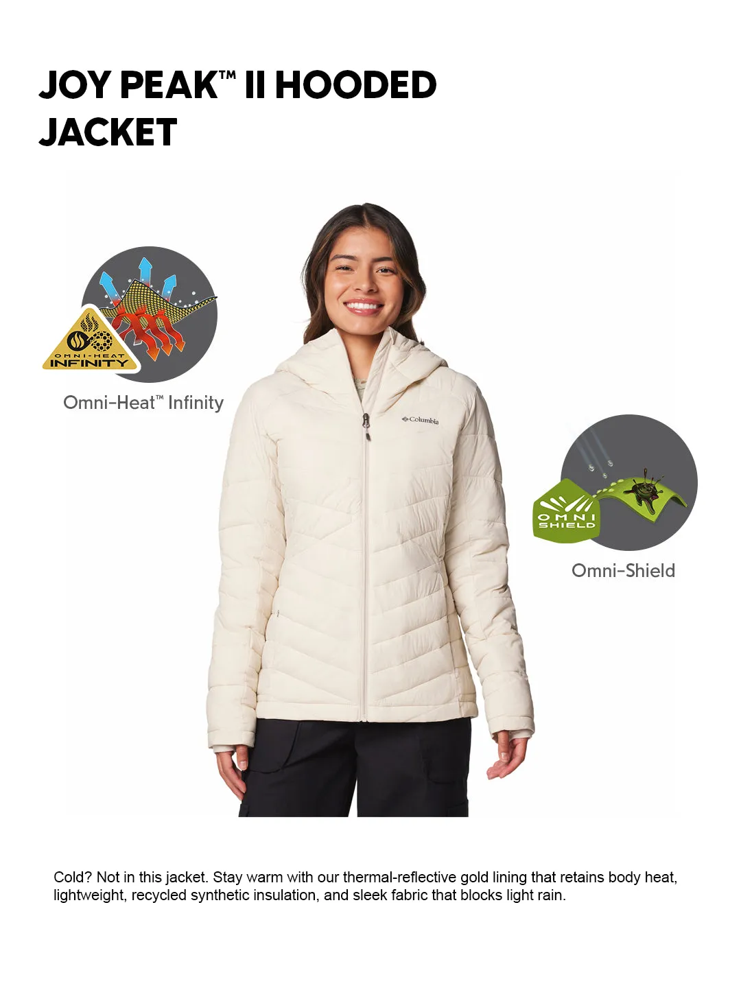 Office Look Stretch Knit Fabric Columbia Women Beige OmniHeat Infinity Joy Peak II Down Jacket