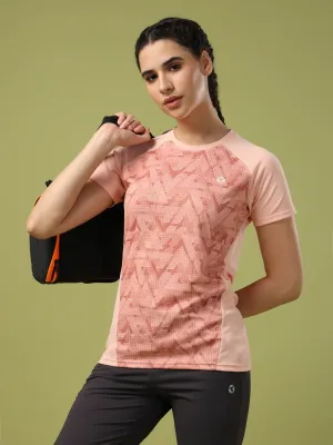 Odor-resistant Women Abstract Print Slim Fit Crew Neck T-shirt with TECHNO COOL 